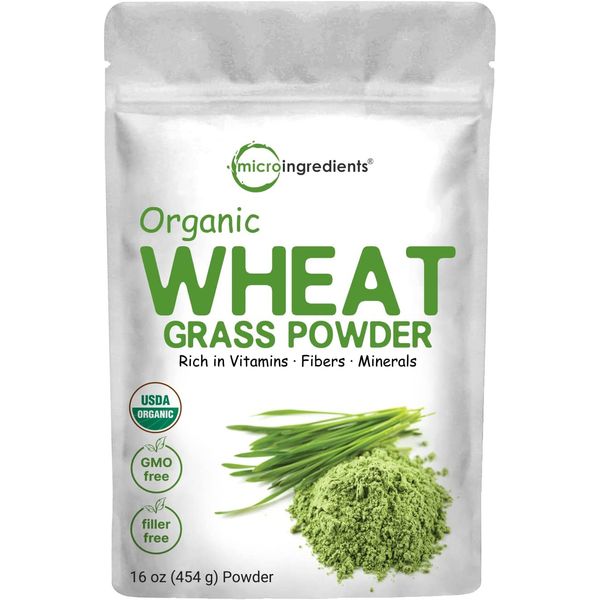 Organic Wheat Grass Powder, 16 oz, Rich in Immune Vitamins, Fibers and Minerals