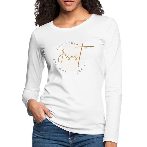 Womens Graphic Tee, Jesus the Truth the Way the Life, Long Sleeve Shirt - white / S