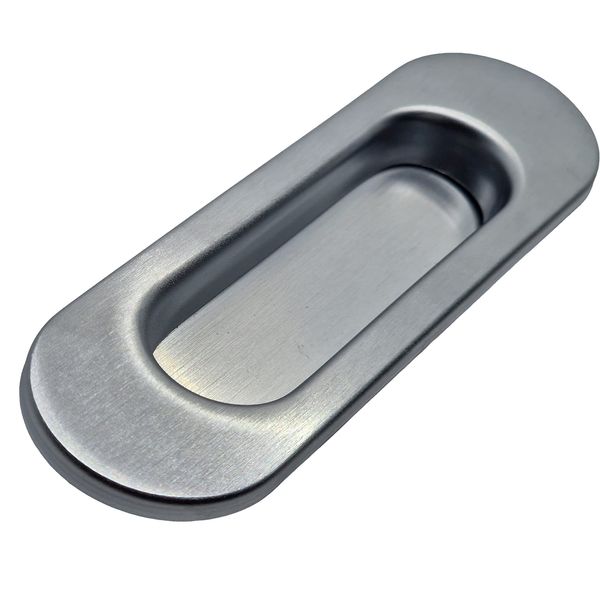 Universal Hardware Oval Pull Finger Recessed Door Handle Recessed Flush Fitting Pocket Insert Sliding Doors (Satin Chrome)