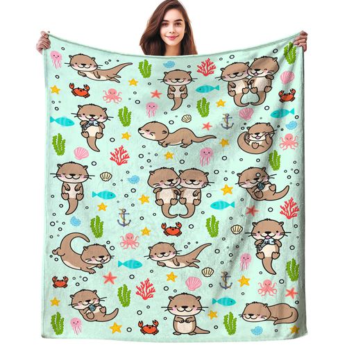 Sea Otters Blanket Gifts for Otter Lovers Stuff Otters Blankets and Throws Plush Soft Flannel Merch Cute Funny Otter Gifts for Women Girls Boys Kids Teens Adults Room Decor 50"X40"