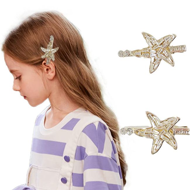 Starfish Hair Clip Rhinestone Clips Seashell Hair Clips Mermaid Hair Accessories Small Beach Sea Hairpin for Wedding Bridal Girls Women (Style1-2Pcs)