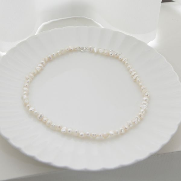 Ugly Freshwater Pearl Rice Ball Choker Necklace Silver 925