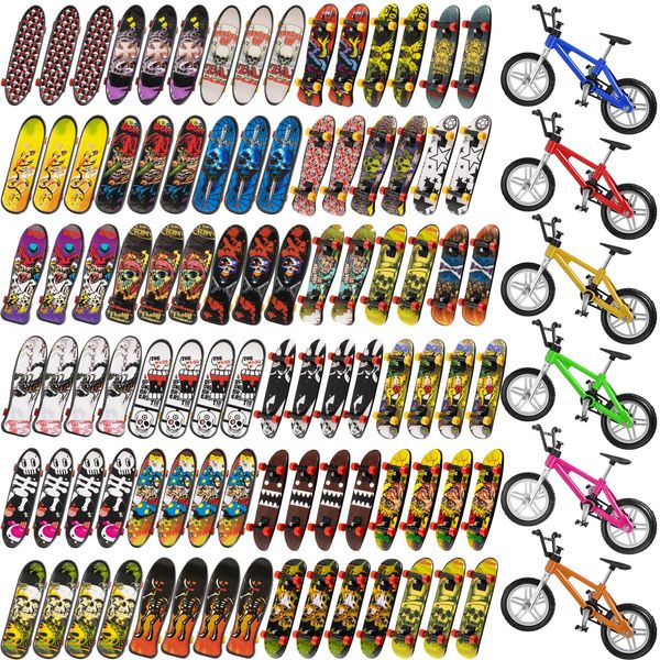 Hortsun 100 Pieces Finger Toys Set Finger Skateboards Fingerboards Toy Finger Bikes Hand Skateboard Tiny Finger Bike Creative Fingertips Movement Party Favors Novelty Toys Gift