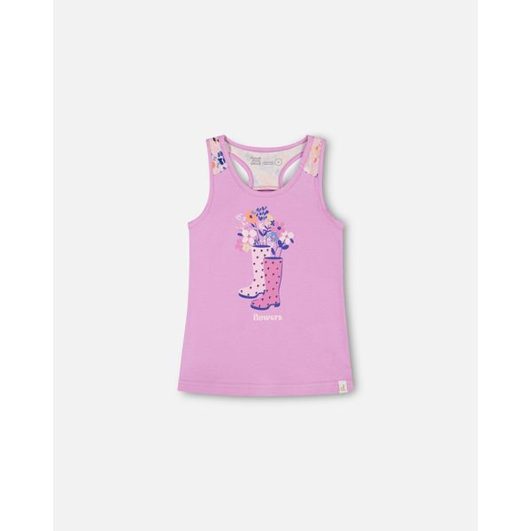 Organic Cotton Tank Top With Print Lavender - 3