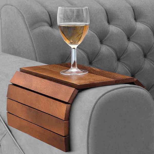 Besto Foldable Sofa Arm Tray | Acacia Wooden Armrest Tray 37.5 x 25cm | Water & Scratch Resistant Armchair Tray | Sofa Armrest Organiser for Drinks, Remote, Snacks, Phone, & Magazine