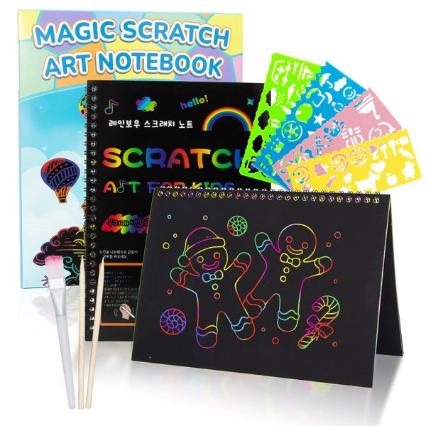 Smasiagon Scratch Paper Art-Crafts Kits for Kids, 2 Pack Scratch Off Notebooks Magic DIY Art Supplies Toys for 3-12 Years Old Girls Boys, Favors Gifts for Birthday Valentines Easter Party Games