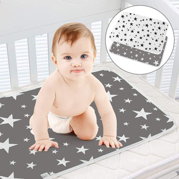 Baby Diaper Changing Pad SACONELL 2 Pack 19.6'' X 27.5'' Portable Waterproof Change Mat Unisex Newborn Diapering Sheet Protector Cotton Absorbent Sheet Bed Pads(Grey & White)