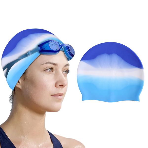 Kids Swimming Cap Silicone, Stretchable and Comfortable Kids Swimming Cap for Long Hair, Odour Free Waterproof Swim Hat, Non-Slip lining, Keep Hair Dry for Boys and Girls