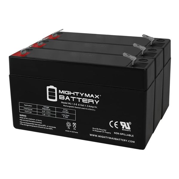 Mighty Max Battery 6V 1.3Ah Tork 61 Emergency Light Battery - 3 Pack