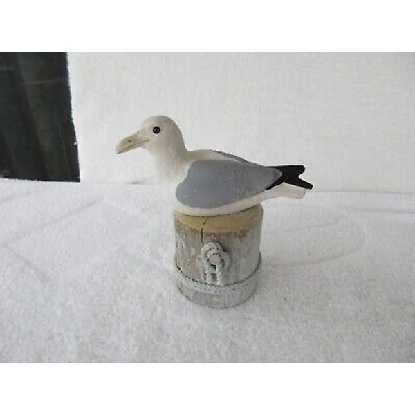 VINT Nautical Beach House Coastal SEA GULL BIRD ON FENCE POST 6" FIGURINE!