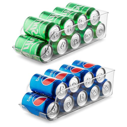 Halibxion 2 Pack Clear Soda Can Organizer Dispenser for Refrigerator - Space Saving Fridge Bins with Stackable Design, Countertop & Pantry Storage Containers for Cans, Bottles and Snacks