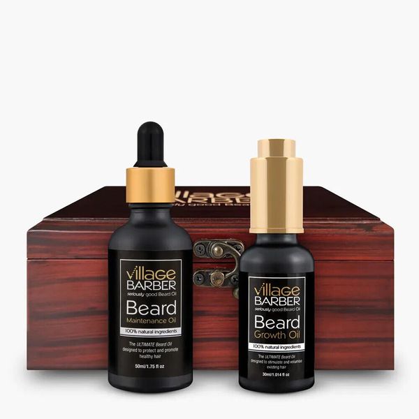 Village Barber Beard Growth Maintenance Oil Gift Set | Wood Gift Box