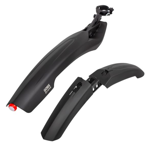 GORIX (GFD-LT812) Bicycle Fender, Mud Flap, Front and Rear Fender Set, Light Included, Front Fender, Rear Fender, Easy Installation, Angle Adjustment, Mudflap, Water Splash, Cycle Fender