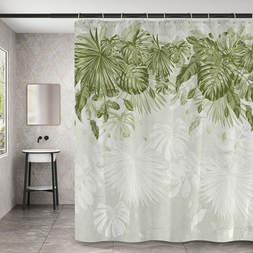 Aqrbeci Tropical Leaves Shower Curtain, Green Palm Monstera Leaf Shower Curtains for Bathroom Sage Green Waterproof Fabric Bathroom Curtains 72x72 Inch with 12 Plastic Hooks