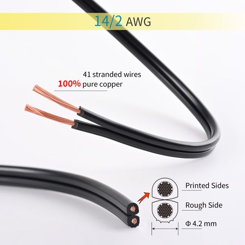 Lucky TL 14/2 Low Voltage Landscape Wire 50 Feet, 14 Gauge 2 Conductor, Outdoor Waterproof, Direct Buried Landscape Lighting Wire, Pure Copper Making (50FT)