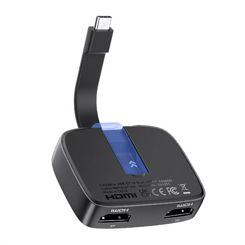 Cable Matters Portable 8K or Dual 4K 60Hz USB C to Dual HDMI Adapter (macOS Supports one Extended Display), Foldable Thunderbolt to 2X HDMI Adapter - Thunderbolt 4 Compatible for XPS, Surface Pro
