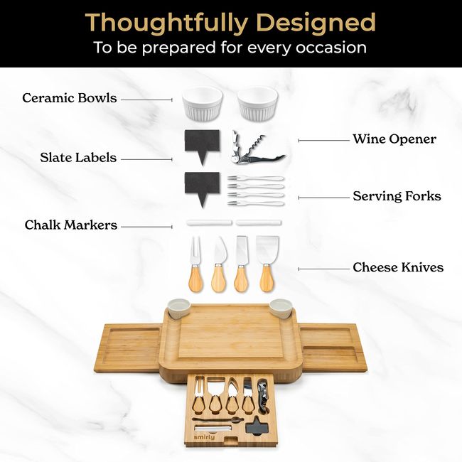 SMIRLY Cheese Board and Knife Set - Extra Large Charcuterie Board