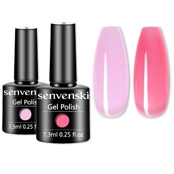 Senvenski Jelly Crystal Gel Nail Polish Nude Sheer Clear Pink Translucent Soak Off Gift Set UV LED Art Varnish Kit (CS2-001)