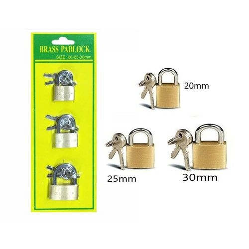 SystemsEleven® Brass Padlock Security Locker - Storage Unit School Gym Locker, Fence, Toolbox, Hasp Storage Small Padlocks with Keys for Suitcase - Pack of 3-20mm 25mm 30mm