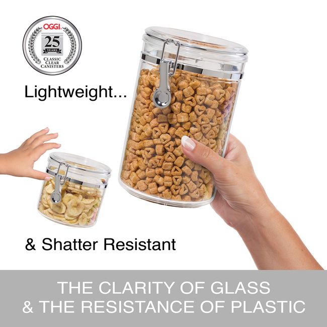 Oggi Stainless Steel Airtight Canister Clear Plastic Lid & Locking