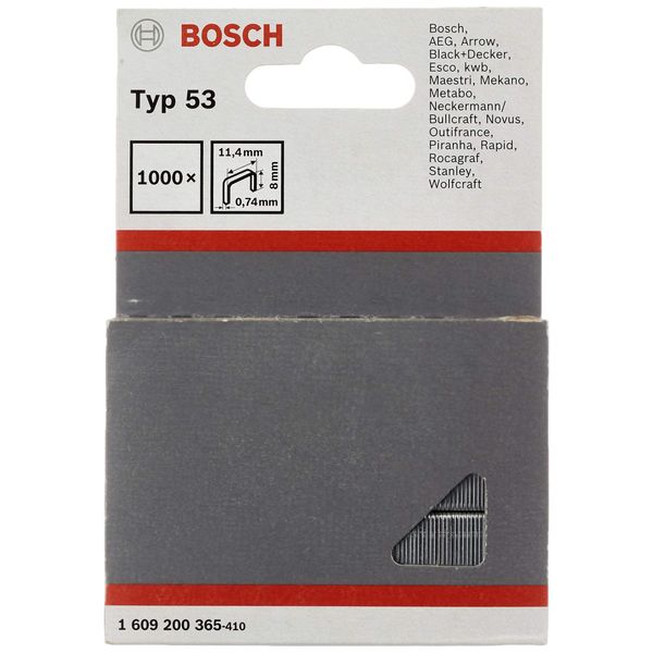 Bosch Professional 1000x Fine Wire Staple Type 53 (Natural Materials, Textiles, Carton, 11.4 x 0.74 x 8 mm, Accessories Tacker, Staple Gun)