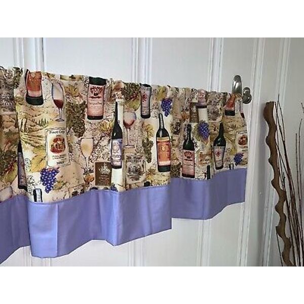 Wine Bottles Glasses Valance Curtain 42x14 Dining Room Kitchen Window Curtains