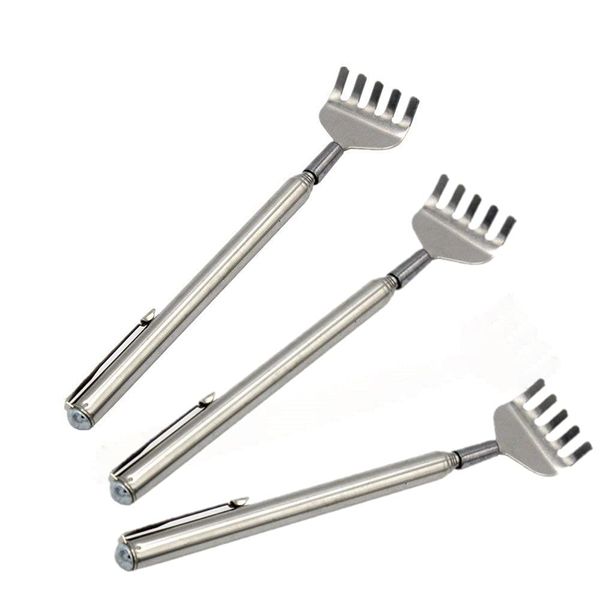 3 Pack Stainless Steel Telescopic Back Scratcher Telescopic Expendable with Pocket Clip Portable Long and Short Scratcher Massage Tool