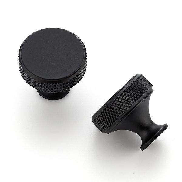JOY DECOR 10 Pack Matte Black Kitchen Cabinet Hardware Knobs Round Solid Knurled Handles Single Hole Drawer Knobs for Cabinet Furniture Black Dresser Pulls