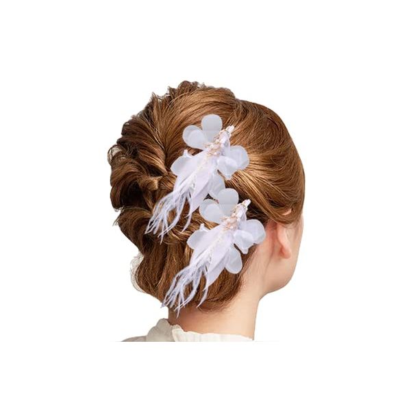 Feather Headdress 2-piece Set, Hair Accessories, Hair Accessories, Hair Clip, Wedding Headdress, Gorgeous Hair Closure, White Feather, Fluffy Swan, Flower, Coming-of-age Ceremonies, Weddings,