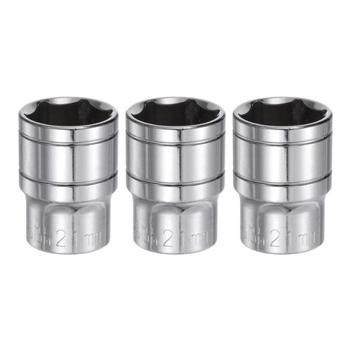 HARFINGTON 3pcs 6-Point Socket 1/2" Drive 21mm Metric 1.5" Length 45# Steel Shallow Sockets Mirror Polishing Chrome Sockets for Car Repair Mechanical Maintenance Home Use