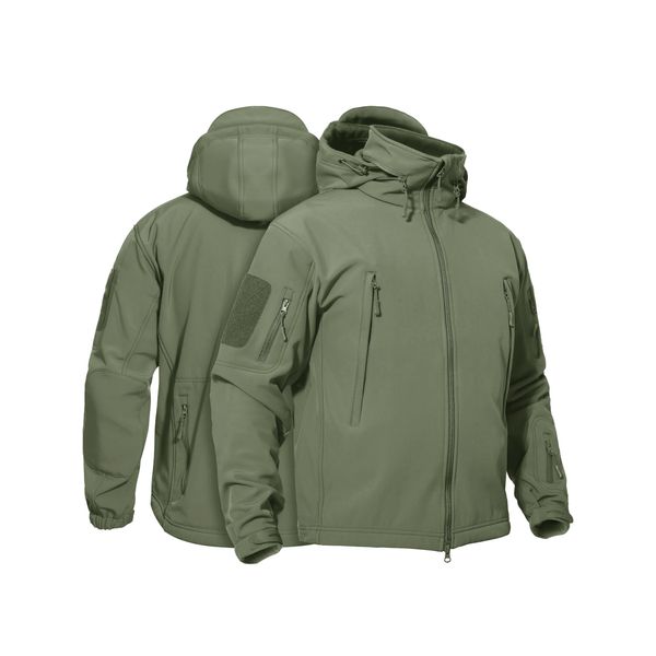 TACVASEN Men's Multipocket Concealed Hood Tactical Fleece Jacket Coat Army Green,US L(fit chest:39"-42")