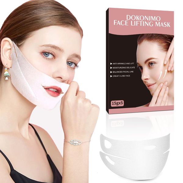 DOKONIMO Face Mask Doppelkinn Entferner, V Shape Face Former Kinn Straffen, Face Lifting Mask Anti Wrinkle Patches 5 Pcs Doppelkinn Straffer Gesichtsmaske Frauen