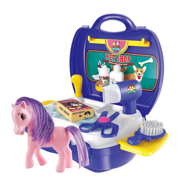 Little Pet Pony Doll Playset, Hair Styling Pony Toy with Travel Case and Accessories, Pretend Play Beauty Toys for Boys and Girls Ages 3 4 5 6 7, Interactive Fun Pont Doll Gift Set