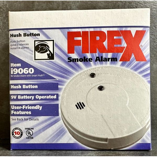 Firex i9060 (0916E) Smoke Alarm with Hush Button, 9 volt new