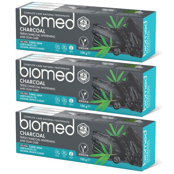 Biomed Triple Charcoal 98% Natural Whitening Toothpaste | Gum Care, Bamboo Charcoal | Vegan, SLES Free 100g