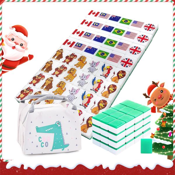 Seaside Escape Game Blocks, Mahjong Tile Game Sets with 49 Tiles 38mm Pet and Flag Pattern with Bag.