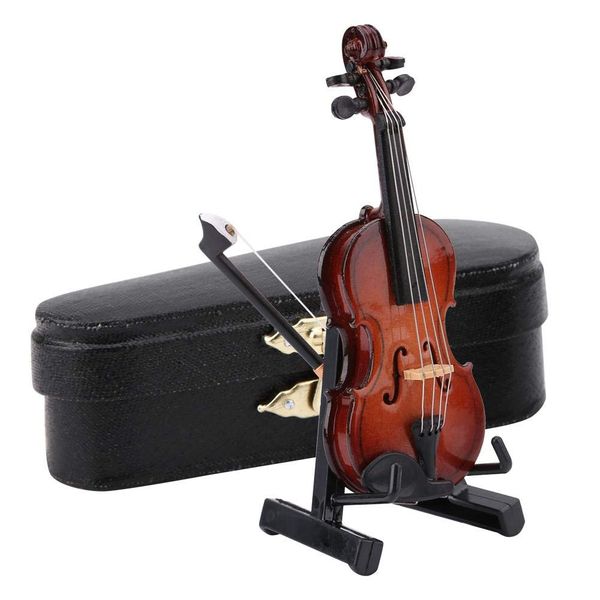 Miniatur Violine Modell, Mini Geige Miniatur, Miniatur Violine Modell mit Stand Case Puppenhaus Zubehör Mini Musikinstrument für die Hausdekoration Puppenhaus Dekoration Kinder Spielzeu