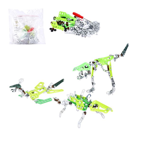 Kidzlane Dino Erector Sets for Kids - Metal Building Kit - Big STEM Educational Engineering Toy - Multi-Color Steel Blocks - Dino Toys Gifts for Boys & Girls - STEM Building Kit - Set of 3