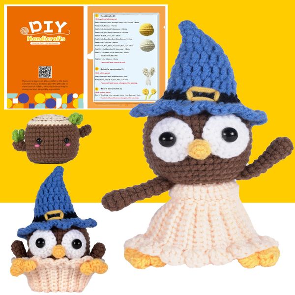 Anyuecoco Crochet Kit for Beginners - Cute Owl Crochet Kit, Beginner Crochet Kit for Adults with Step-by-Step Video Tutorials