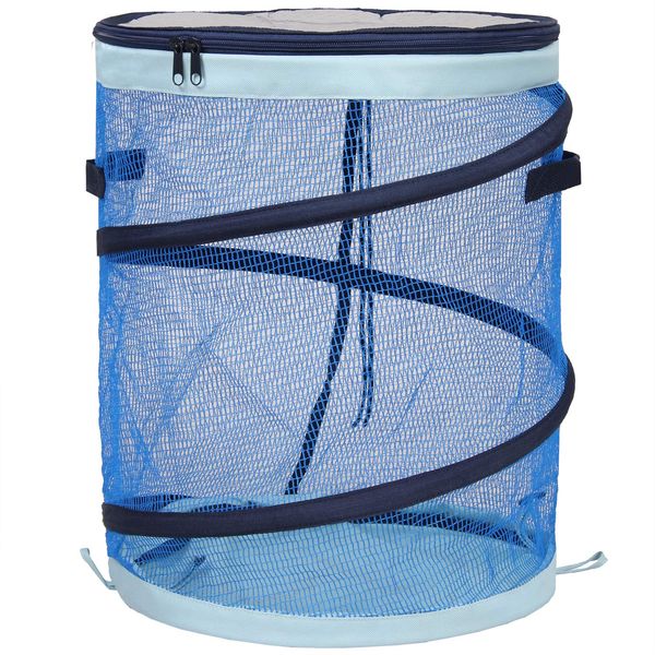 Astro 821-83 Outdoor Trash Can, Cylindrical Blue Crow Bin, Gomine Box, Garbage Stocker, Foldable, Small