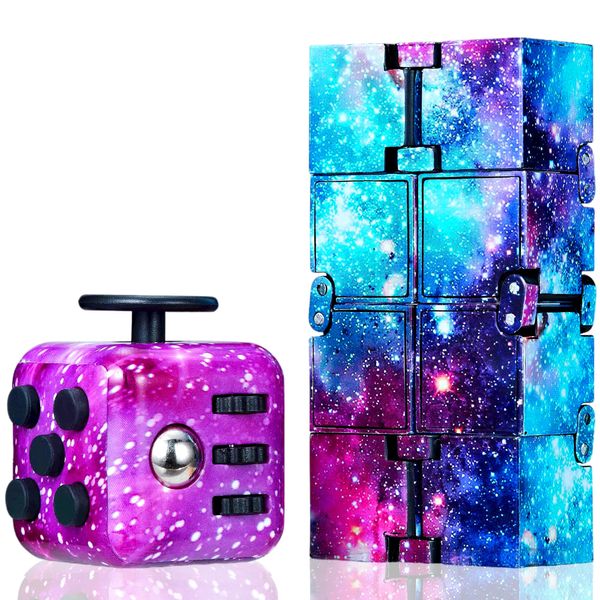 Chennyfun 2pcs Fidget Toy Set, Galaxy Fidget Toy Cube Infinity Cube Colorful Fidget Toy Cube Stress Relief Killing Time Desk Toy suitable for Office Staff Classroom for ADD, ADHD, Autism, Adults, Kids