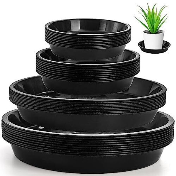 40 Pack Plastic Plant Saucers Drip Trays for Pots Round 4/5/8/9 Inch Black Fl...