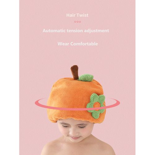 Foyadi Hair Drying Towel for Kids Girls, Cute Cartoon Absorbent Quick Drying Bath Wrap Set for Bathing, Swimming Pool, Soft Microfiber Cap for Curly Long & Wet Hair, Pink Flower