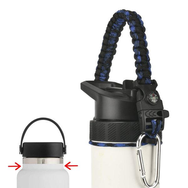 Miracredo Paracord Handle for New Hydro Flask 2.0 Wide Mouth Water Bottle with Rubber Ring & Carabiner, Easy Carry Strap Holder for Hydro Flask Water Bottle, Fit 32 oz to 40oz Hydroflask