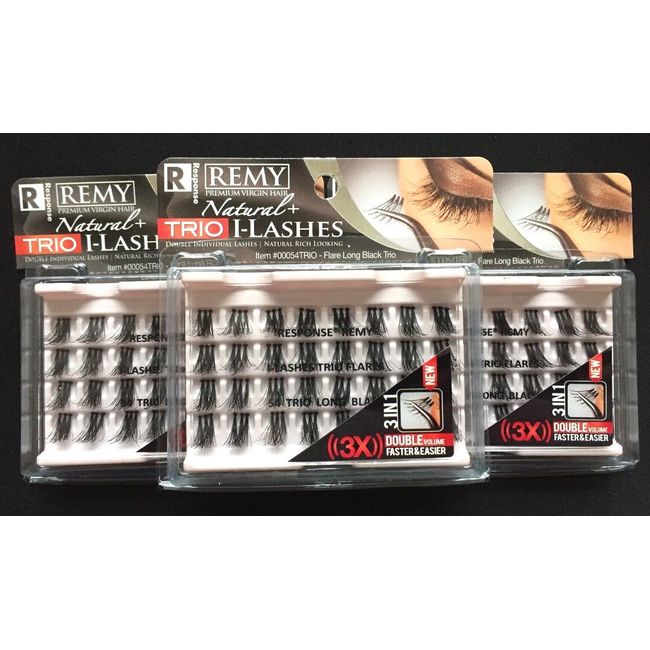 NEW LOT OF 3 RESPONSE #54TRIO FLARE LONG BLACK TRIO INDIVIDUAL EYELASHES