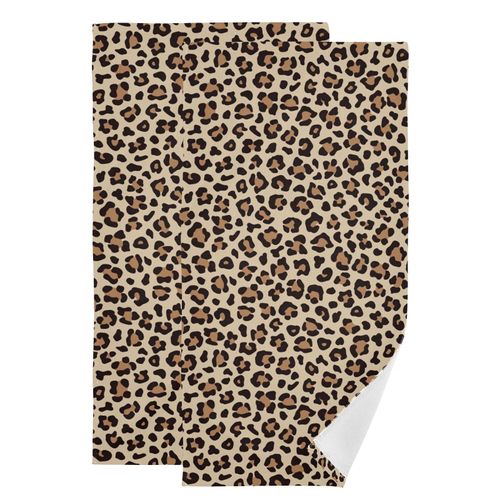 XALOGEER Gold Leopard Printed Hand Towels for Bathroom Set of 2 Brown Beige Animal Skin Cheetah Kitchen Towels Soft Absorbent Decorative Fingertip Towels Face Towel 14.4"x28.3"