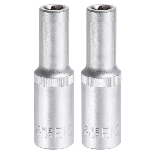 sourcing map 2pcs E-Torx Socket 1/2" Drive E12 External Torx Deep Socket CR-V 6 Point Spline Socket External Torque Star Female Bit Socket for Auto Repairs Home Maintenance DIY Hand-Making