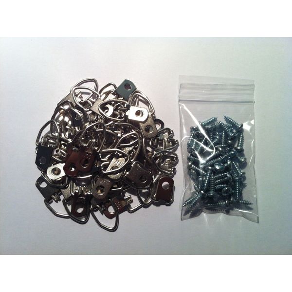(MEDIUM SIZE) Picture Frame Strap D-Ring Hangers 100/pk PLUS #6 x 1/2" screws