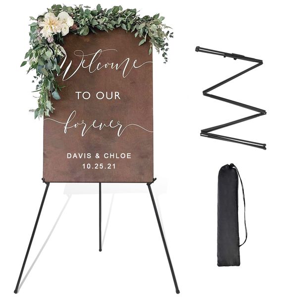 DANMO Easel Stand for Wedding Sign Poster 63'' Instant Display Easel for Floor Adjustable Metal Art Easel Black