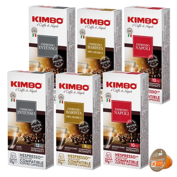 Kimbo Coffee Nespresso Machines Compatible Capsules, 3 Types, 2 Each Box (Set of 6 Boxes)